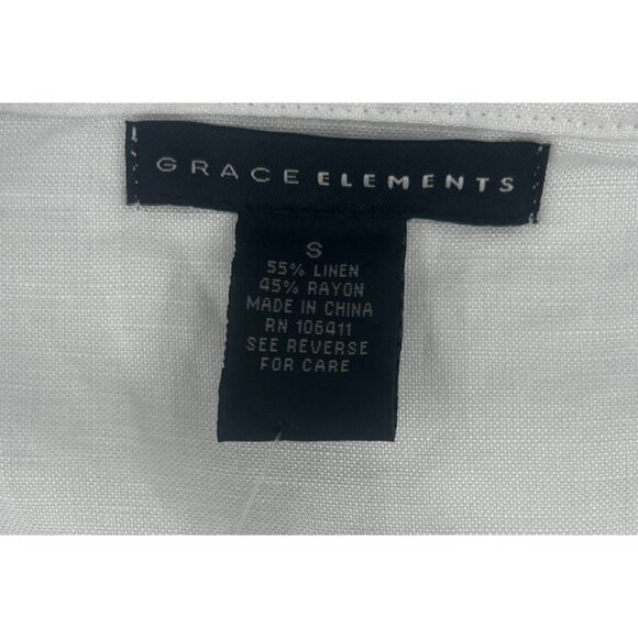Grace Elements Women's White Tunic Top Sz Small Linen blend 3/4 sleeves pullover - Picture 2 of 4
